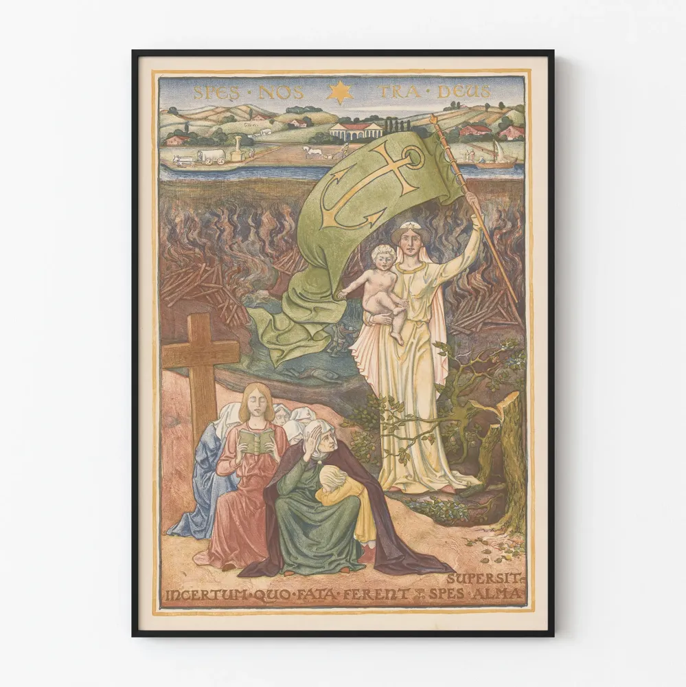 Dekoracyjny plakat vintage z alegorią nadziei i wiary