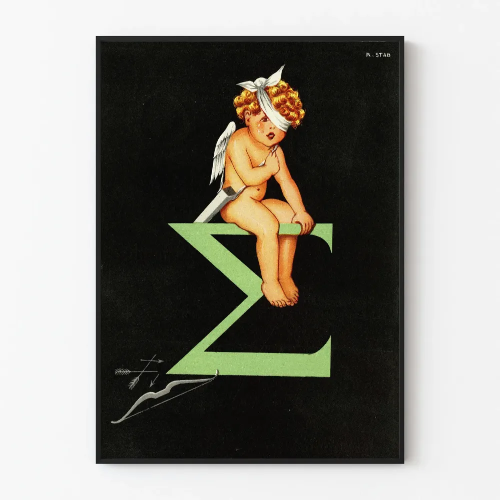Dekoracyjny plakat vintage z Amorem o białych skrzydłach i zakrytym oczach
