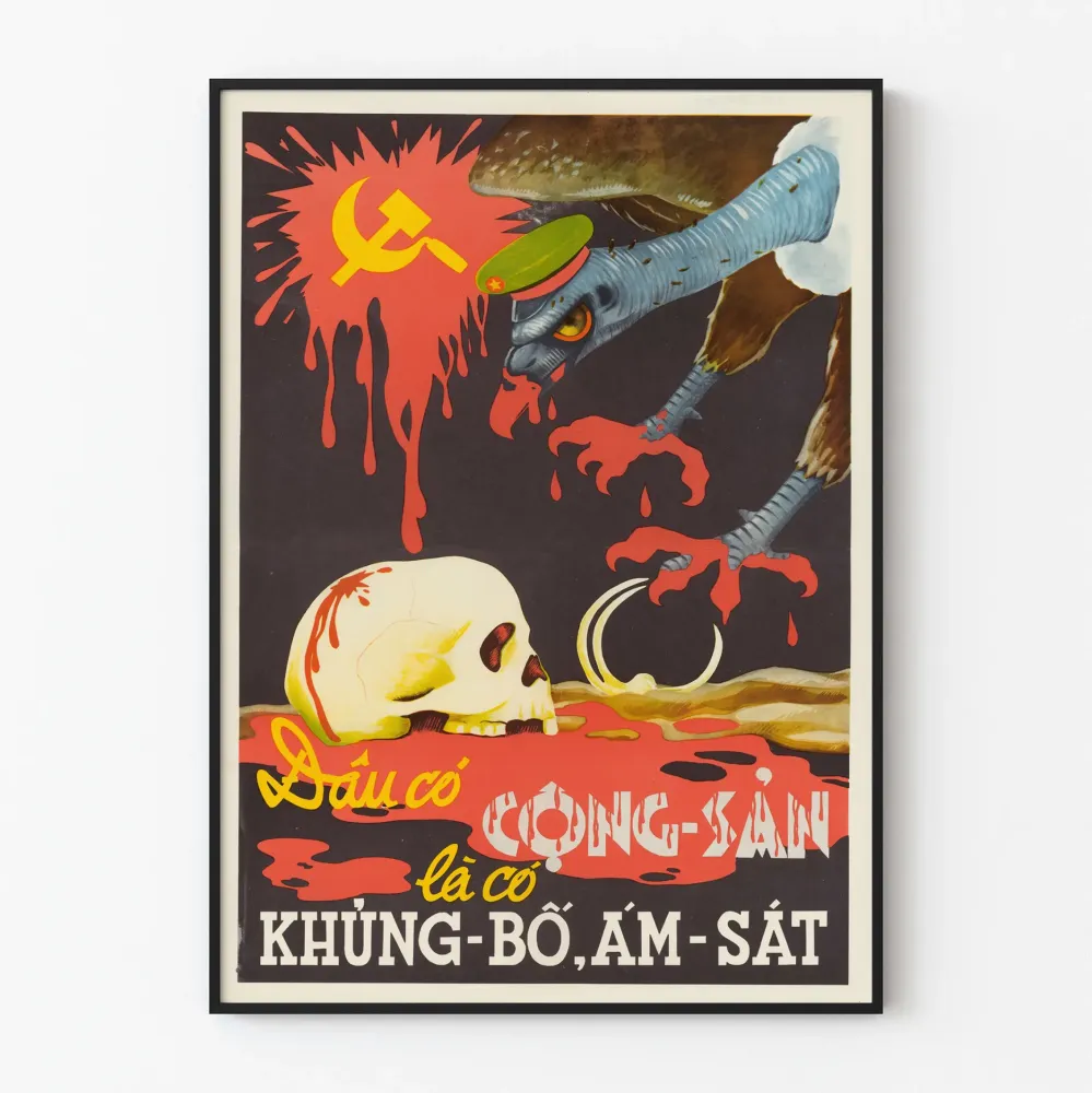 Dekoracyjny plakat vintage antykomunistyczny z czaszką i sępem