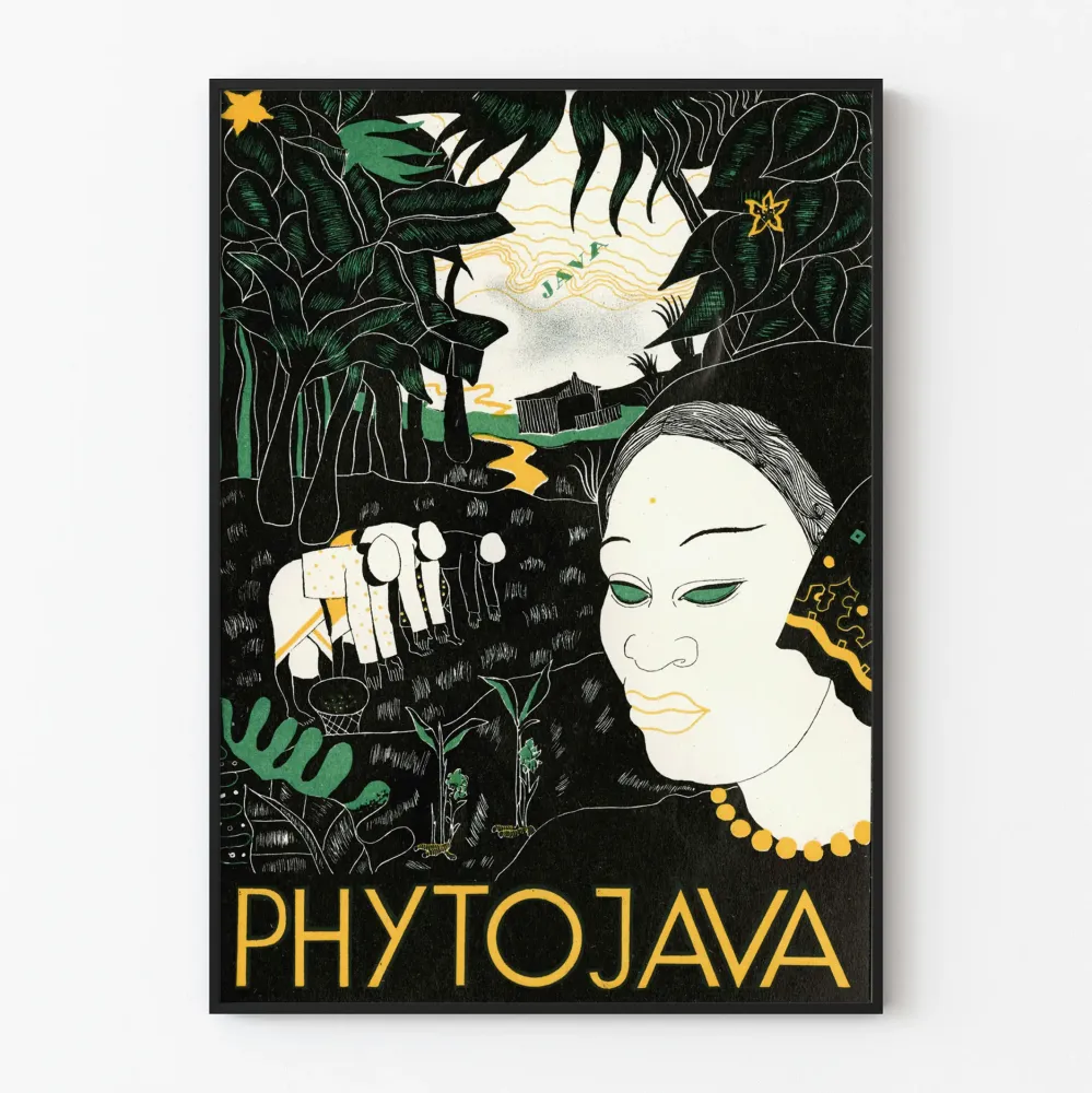 Dekoracyjny plakat vintage botaniczny PhytoJava i portret kobiecy
