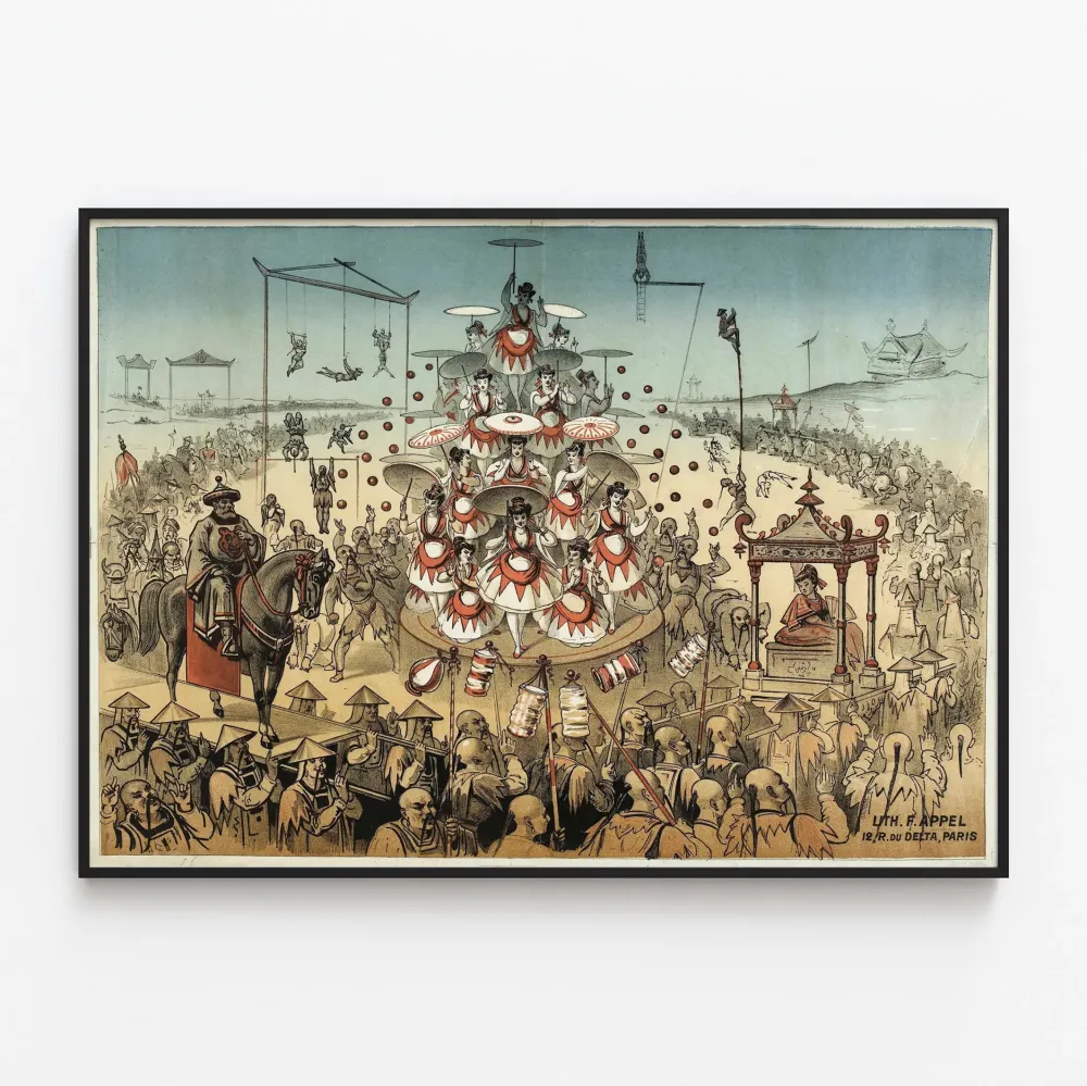 Dekoracyjny plakat vintage Japończycy - Graficzna sztuka muralowa