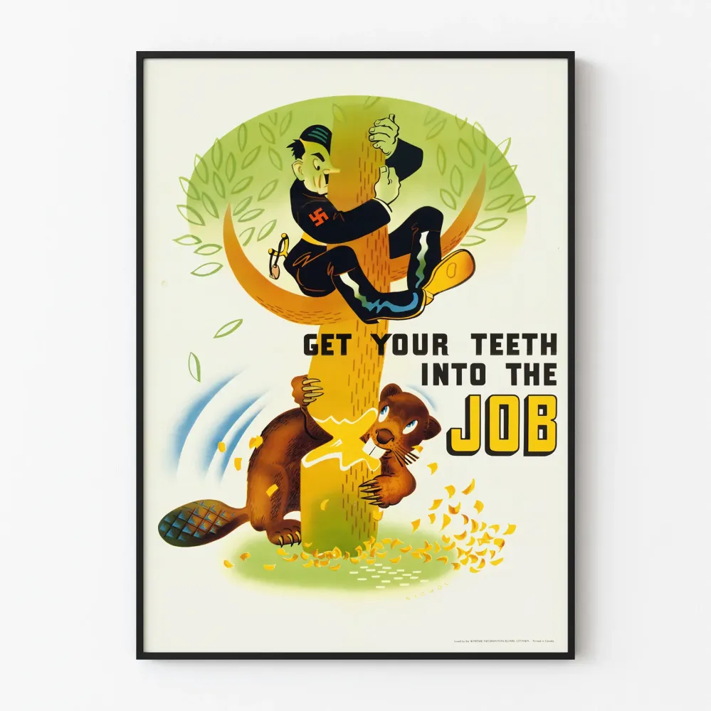 Dekoracyjny plakat vintage z motywem zwierzęcym - Bóbr w pracy