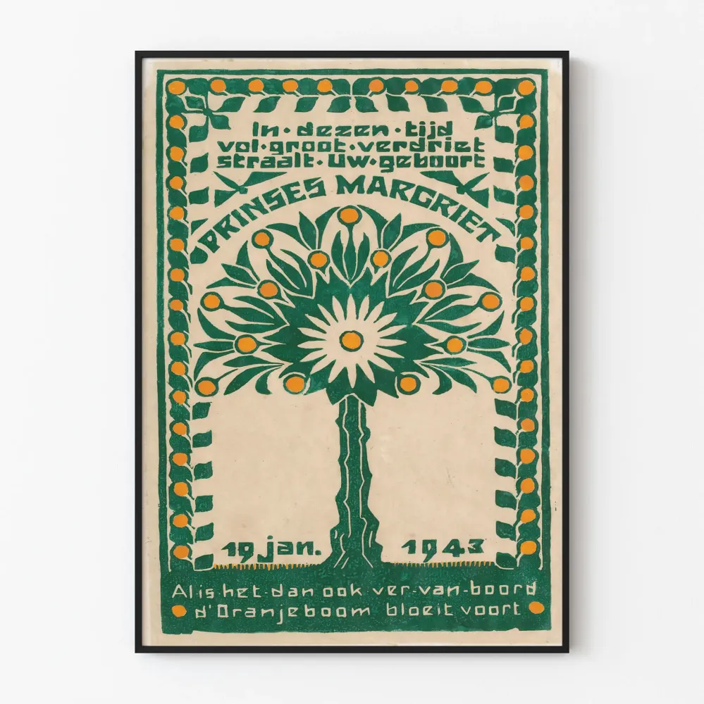 Dekoracyjny plakat vintage z okazji narodzin księżniczki Margriet 1943