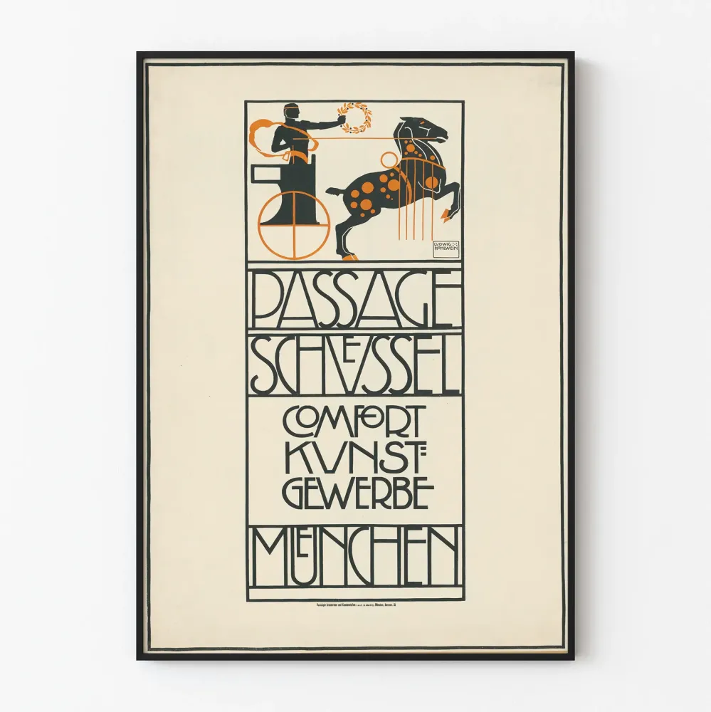 Dekoracyjny plakat vintage Passage Schussel Kunstgewerbe Monachium
