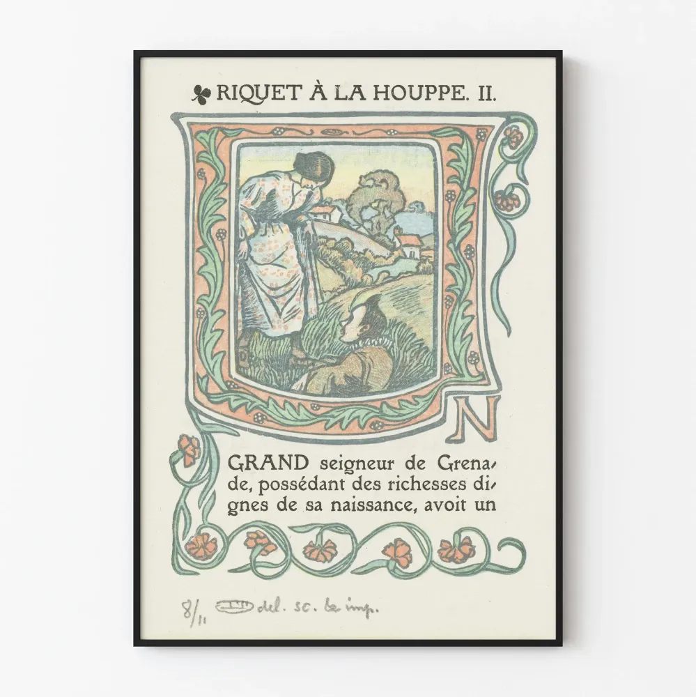 Dekoracyjny plakat vintage Riquet à la Houppe z ilustracją w ramie