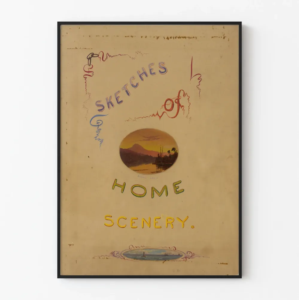 Dekoracyjny plakat vintage „Szkice scenek domowych” z pejzażami jeziornymi i morskimi