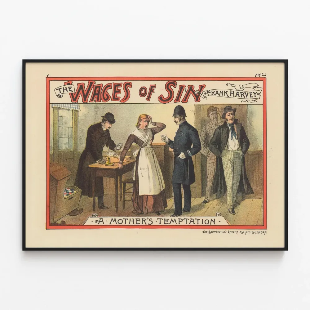 Dekoracyjny plakat vintage „ Wages Sin” autorstwa Franka Harvey'