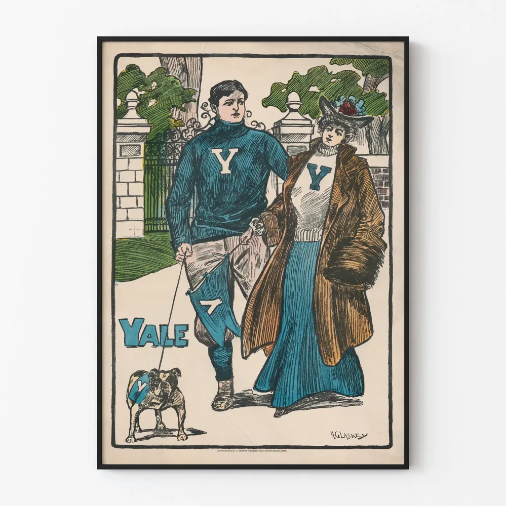 Dekoracyjny plakat vintage Yale z parą i buldogiem