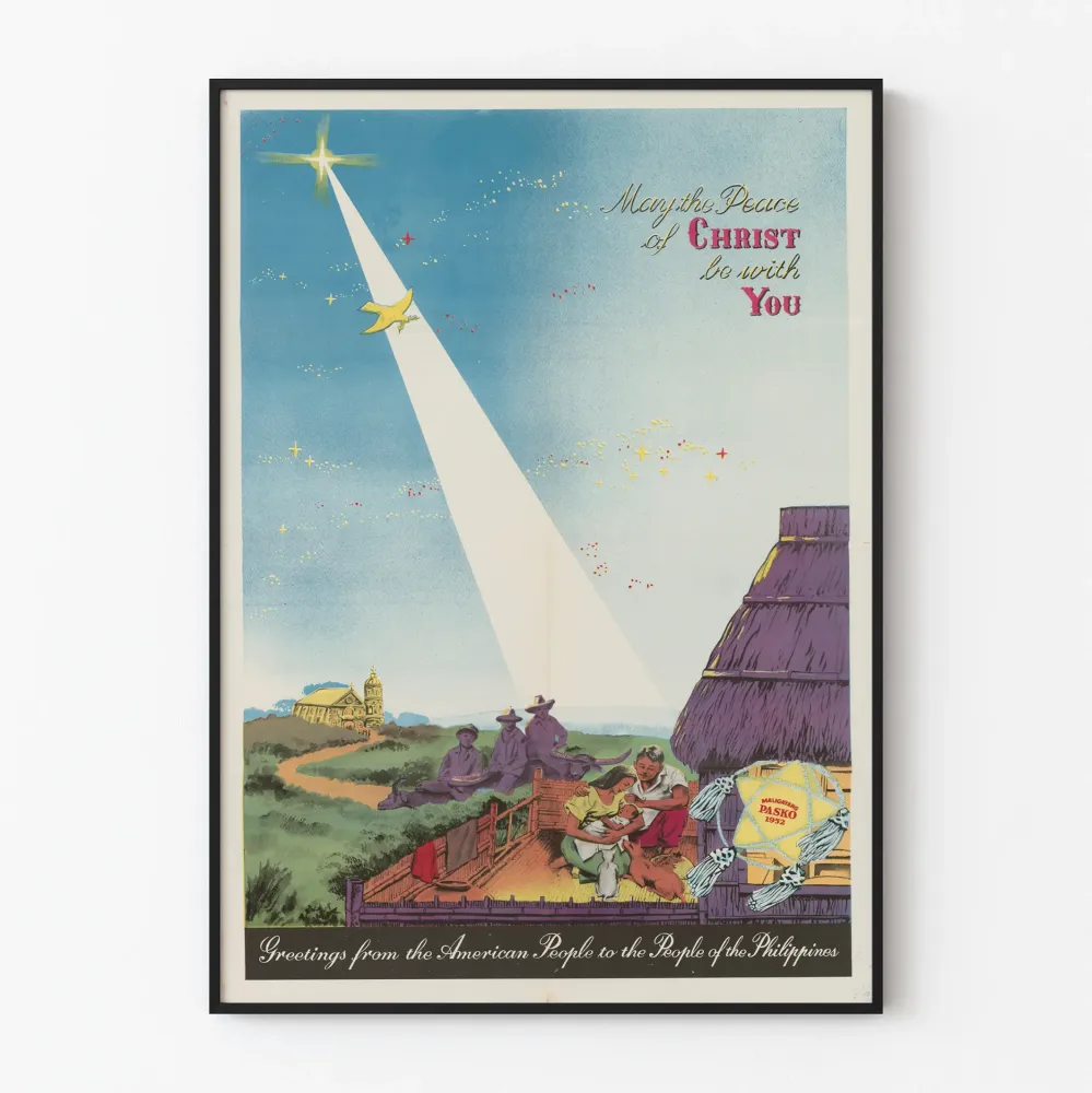 Dekoracyjny plakat świąteczny w stylu vintage „Niech pokój Chrystusa będzie z Tobą”