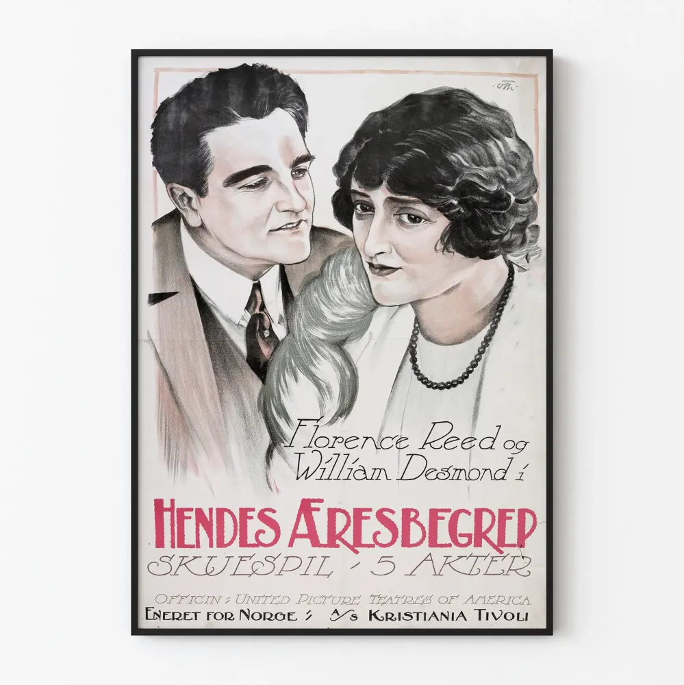 Dekoratywny plakat vintage Hendes Æresbegrep z Florence Reed i Williamem Desmondem