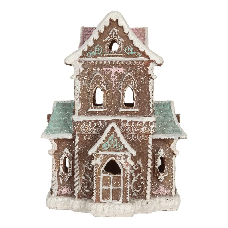 Domek z piernika LED 15x12x20 cm Brązowo miętowy brokatowy Clayre Eef