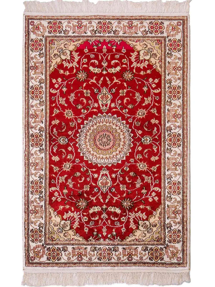 Dywan z jedwabiu - jedwab chiński - 117 x 77 cm - czerwony