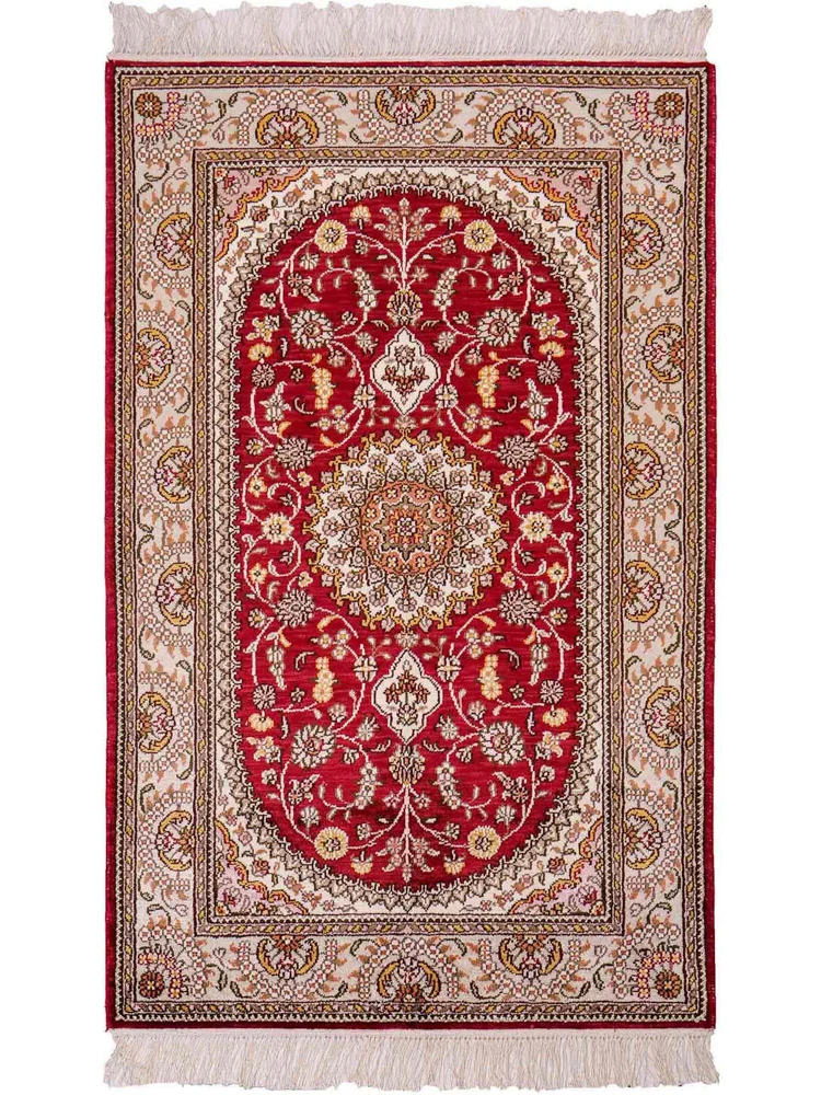 Dywan z jedwabiu - jedwab chiński - 120 x 75 cm - czerwony