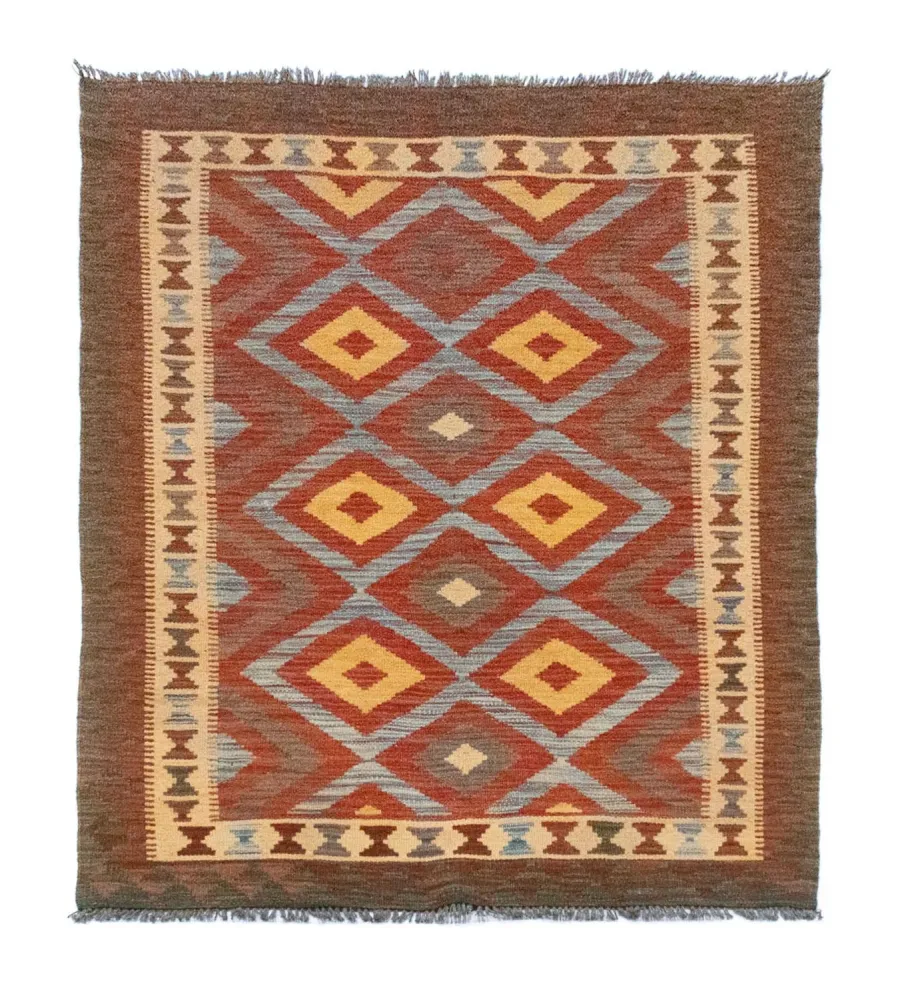 Dywan Kelim - Orientalny - 161 x 107 cm - brązowy