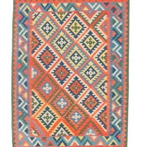 Dywan Kelim - Orientalny - 196 x 150 cm - pomarańczowy