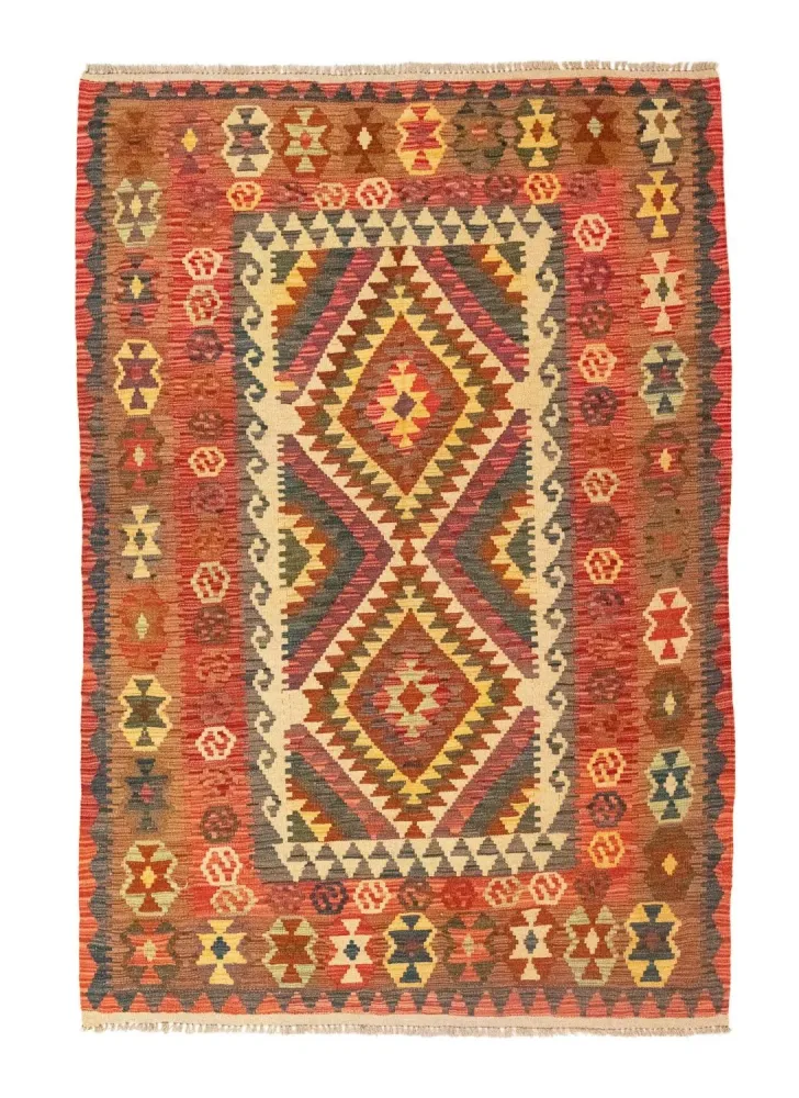 Dywan Kelim - Orientalny - 203 x 148 cm - pomarańczowy