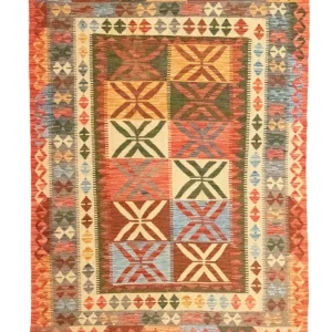 Dywan Kelim - Orientalny - 206 x 154 cm - pomarańczowy