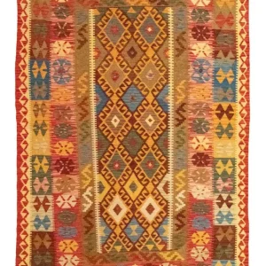 Dywan Kelim - Orientalny - 259 x 161 cm - pomarańczowy