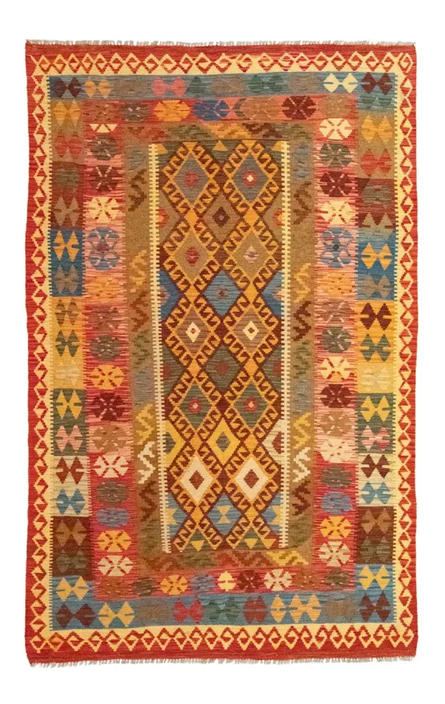 Dywan Kelim - Orientalny - 259 x 161 cm - pomarańczowy