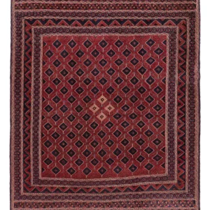 Dywan Kelim - Orientalny kształt specjalny - 184 x 158 cm - ciemna czerwień