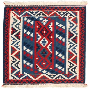Dywan Kelim - Orientalny kwadratowy - 103 x 100 cm - ciemnoniebieski