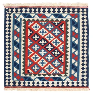 Dywan Kelim - Orientalny kwadratowy - 103 x 100 cm - ciemnoniebieski