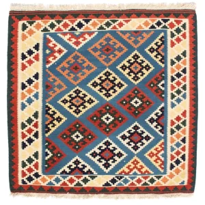 Dywan Kelim - Orientalny kwadratowy - 104 x 100 cm - ciemnoniebieski