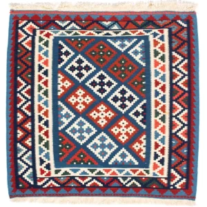 Dywan Kelim - Orientalny kwadratowy - 104 x 101 cm - niebieski