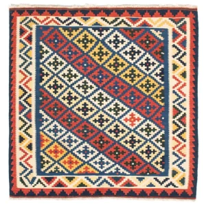 Dywan Kelim - Orientalny kwadratowy - 104 x 102 cm - niebieski