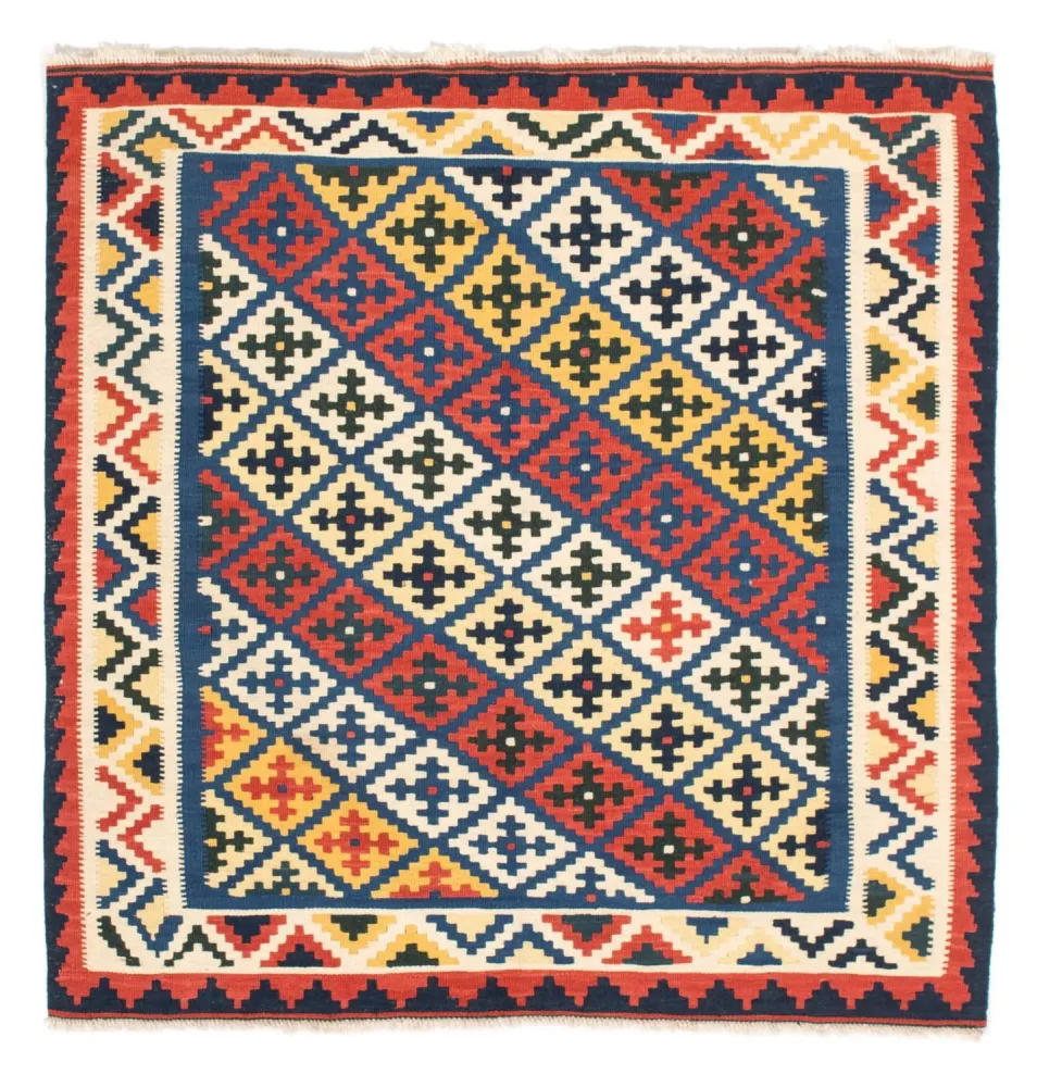 Dywan Kelim - Orientalny kwadratowy - 104 x 102 cm - niebieski