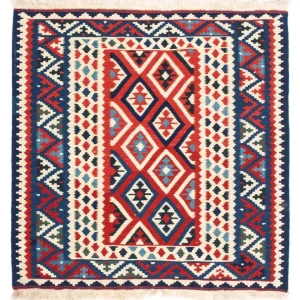 Dywan Kelim - Orientalny kwadratowy - 104 x 103 cm - beżowy