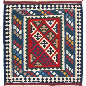 Dywan Kelim - Orientalny kwadratowy - 104 x 98 cm - niebieski