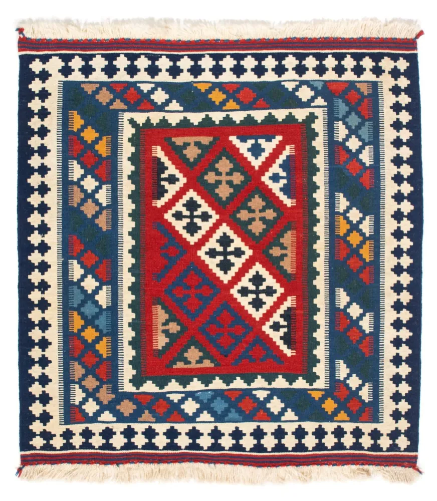 Dywan Kelim - Orientalny kwadratowy - 104 x 98 cm - niebieski