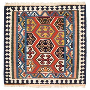 Dywan Kelim - Orientalny kwadratowy - 105 x 103 cm - czerwony