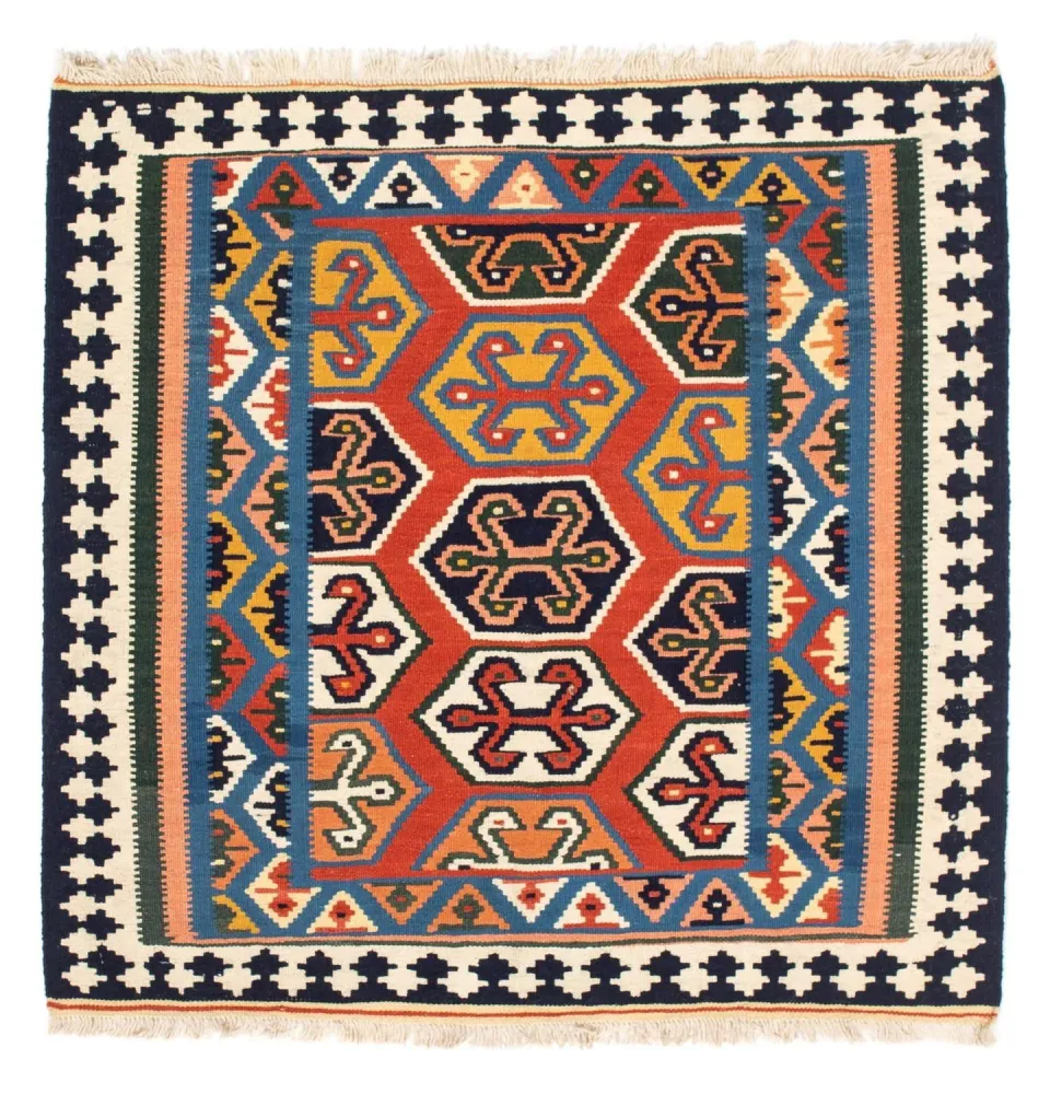 Dywan Kelim - Orientalny kwadratowy - 105 x 103 cm - czerwony