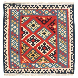 Dywan Kelim - Orientalny kwadratowy - 105 x 105 cm - czerwony