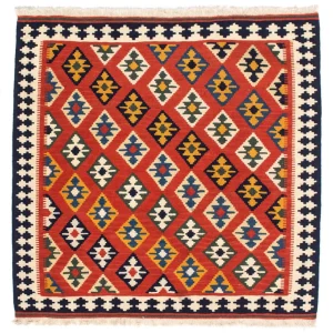Dywan Kelim - Orientalny kwadratowy - 106 x 103 cm - czerwony