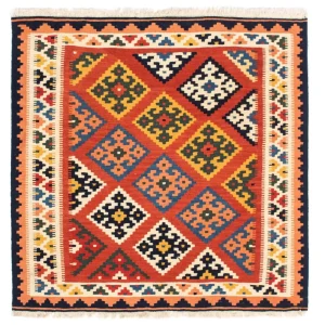 Dywan Kelim - Orientalny kwadratowy - 106 x 104 cm - czerwony