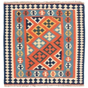 Dywan Kelim - Orientalny kwadratowy - 106 x 106 cm - pomarańczowy