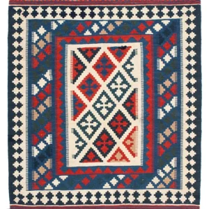 Dywan Kelim - Orientalny kwadratowy - 108 x 103 cm - niebieski
