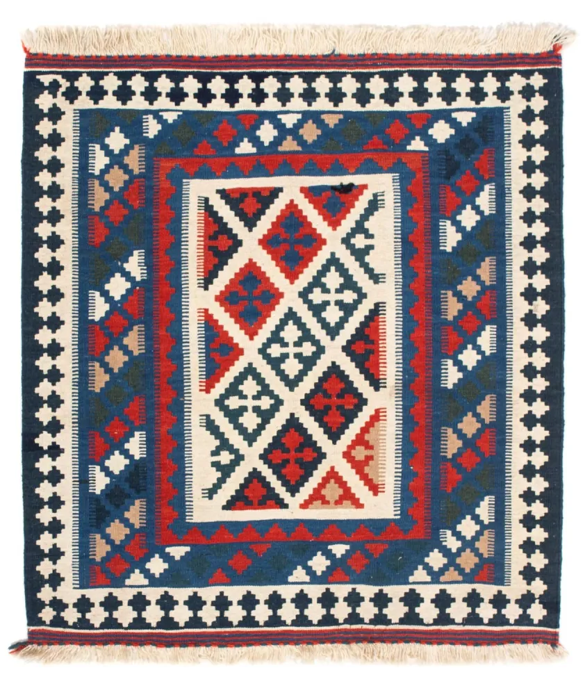 Dywan Kelim - Orientalny kwadratowy - 108 x 103 cm - niebieski
