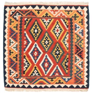 Dywan Kelim - Orientalny kwadratowy - 108 x 104 cm - pomarańczowy
