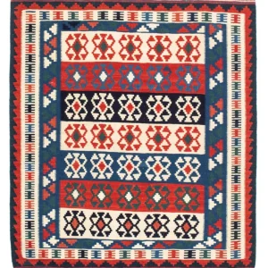 Dywan Kelim - Orientalny kwadratowy - 110 x 100 cm - niebieski