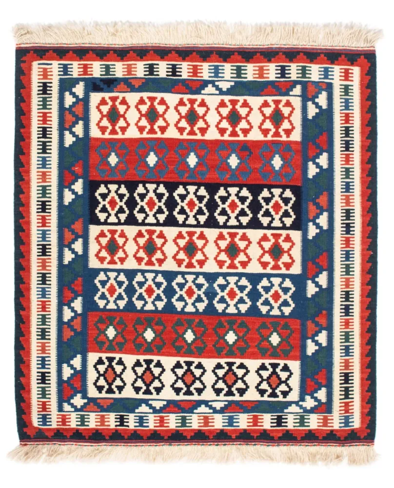 Dywan Kelim - Orientalny kwadratowy - 110 x 100 cm - niebieski