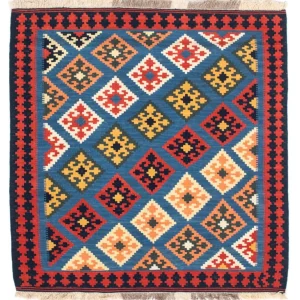 Dywan Kelim - Orientalny kwadratowy - 110 x 107 cm - niebieski