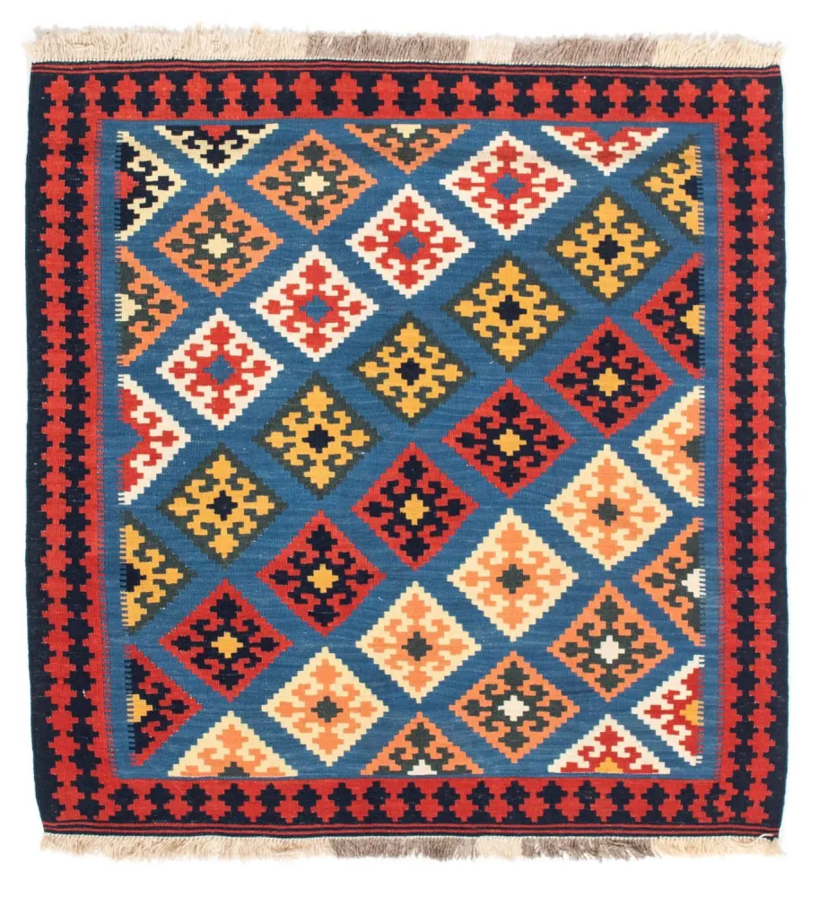 Dywan Kelim - Orientalny kwadratowy - 110 x 107 cm - niebieski
