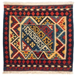 Dywan Kelim - Orientalny kwadratowy - 110 x 109 cm - czerwony