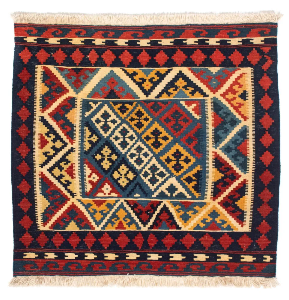Dywan Kelim - Orientalny kwadratowy - 110 x 109 cm - czerwony