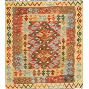 Dywan Kelim - Orientalny kwadratowy - 115 x 106 cm - wielokolorowy