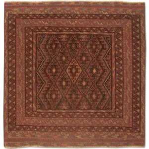 Dywan Kelim - Orientalny kwadratowy - 123 x 114 cm - czerwony